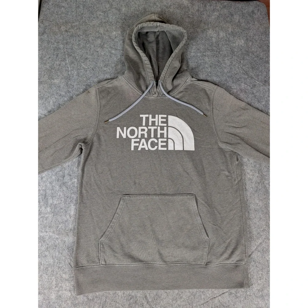 The North Face Mens Half Dome Pullover Hoodie Grey Logo Fleece Sweatshirt L